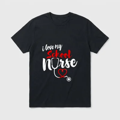 School Nurse Love T-Shirt – i love my School Nurse lettering with heart stethoscope graphic – Classic T-Shirt in Black