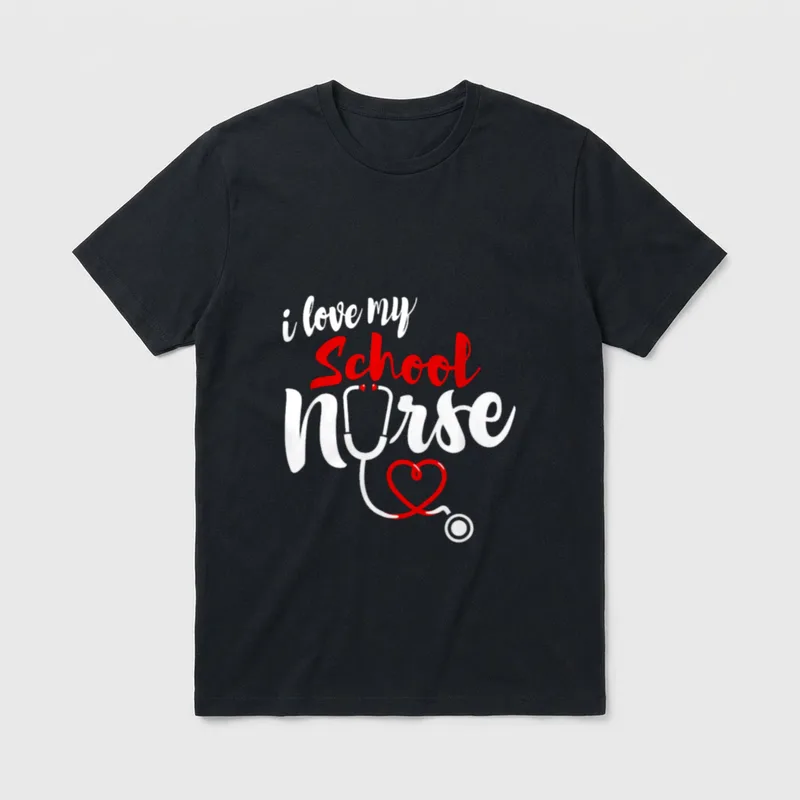 School Nurse Love T-Shirt – i love my School Nurse lettering with heart stethoscope graphic – Classic T-Shirt in Black