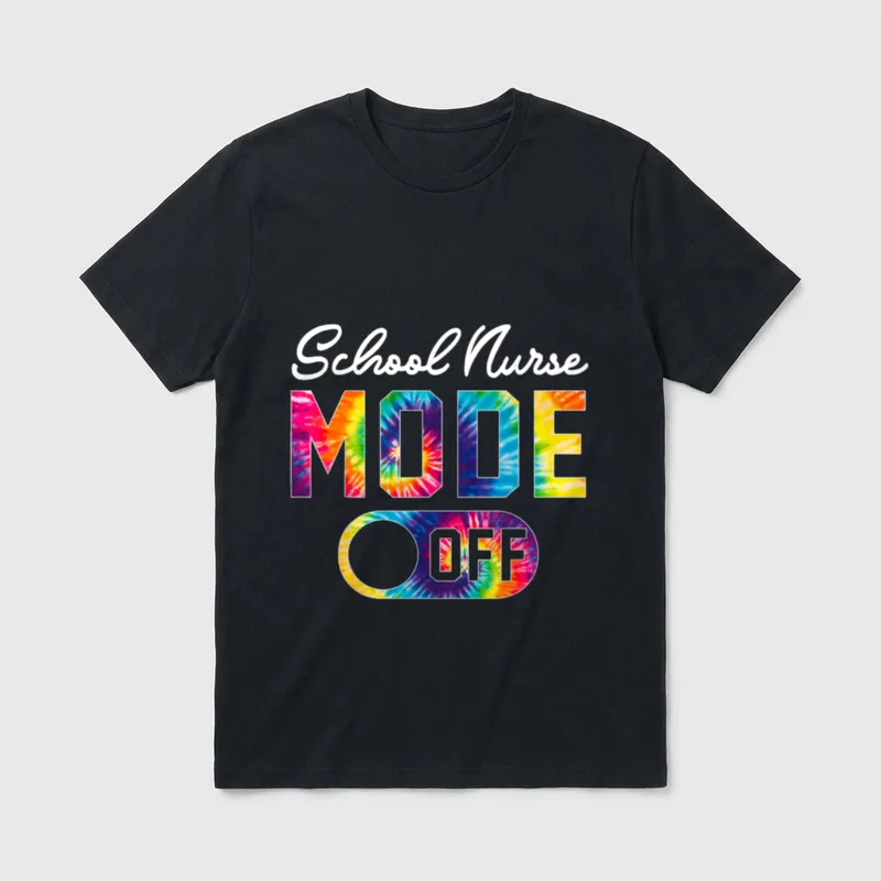 School Nurse Mode Off Last Day T-Shirt – School Nurse MODE OFF lettering and toggle switch graphic – Classic T-Shirt in Black