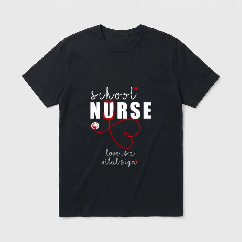 School Nurse Valentine's Day Themed Hearts T-Shirt – Classic T-Shirt in Black