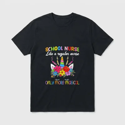 School Nurse Unicorn Magical Back T-Shirt – Classic T-Shirt in Black