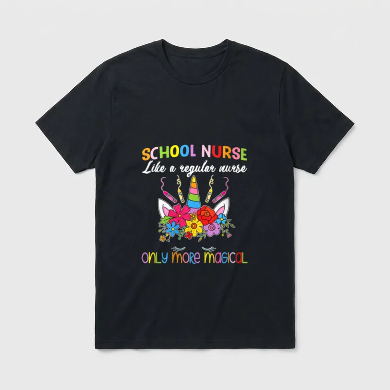 School Nurse Unicorn Magical Back T-Shirt – Classic T-Shirt in Black