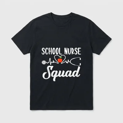 School Nurse Squad Funny Nurses T-Shirt – SCHOOL NURSE Squad with a stethoscope heart and apple – Classic T-Shirt in Black