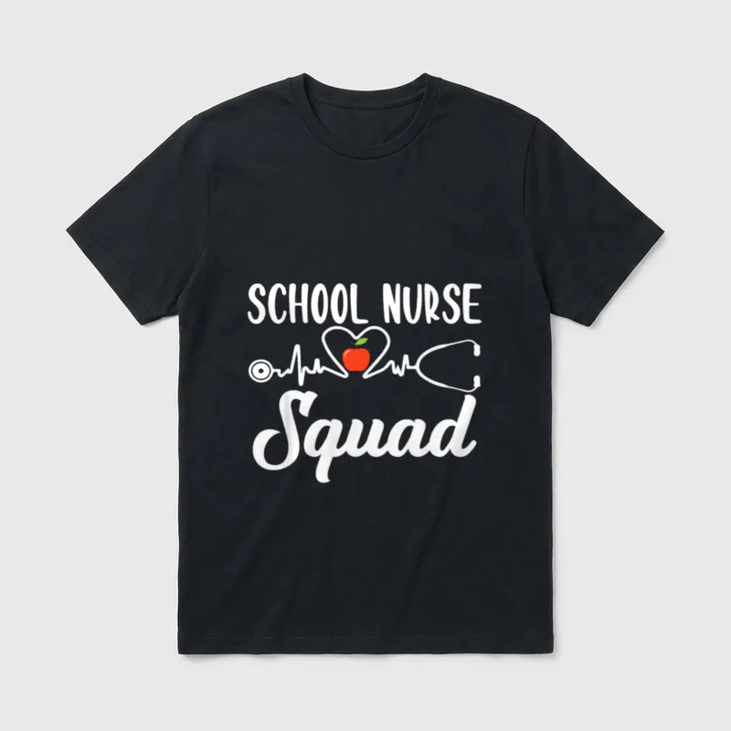 School Nurse Squad Funny Nurses T-Shirt – SCHOOL NURSE Squad with a stethoscope heart and apple – Classic T-Shirt in Black