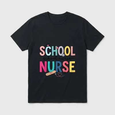 School Nurse Scraped T-Shirt – Colorful lettering reading SCHOOL school nurse NURSE – Classic T-Shirt in Black