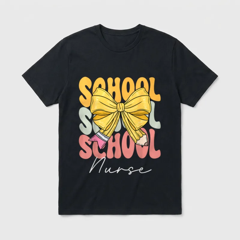 School Nurse Groovy Coquette Bow T-Shirt – Classic T-Shirt in Black