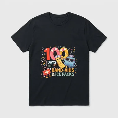 School Nurse 100 Days Band Ice T-Shirt – 100 Days of Band-Aids & Ice Packs graphic print – Classic T-Shirt in Black