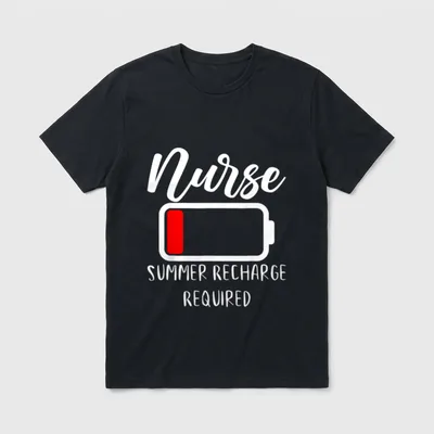 Nurse School Last Day Saying T-Shirt – Nurse Summer Recharge Required with a low battery outline – Classic T-Shirt in Black