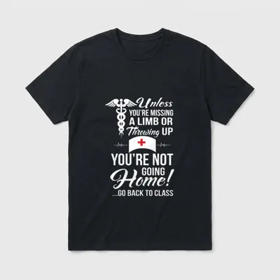 School Nurse Unless T-Shirt – Caduceus, nurse cap with red cross, and clinic dismissal lettering – Classic T-Shirt in Black