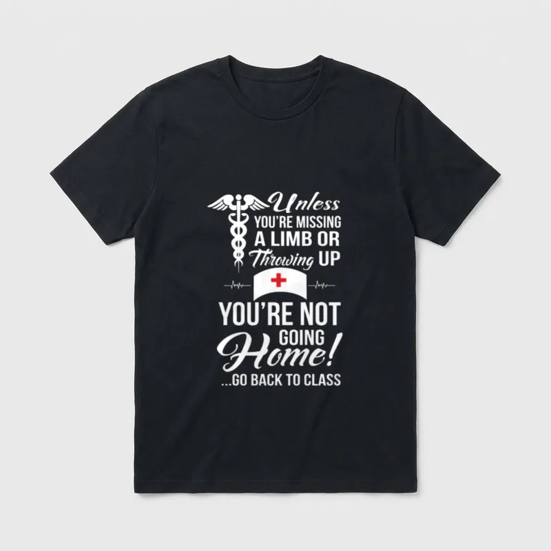 School Nurse Unless T-Shirt – Caduceus, nurse cap with red cross, and clinic dismissal lettering – Classic T-Shirt in Black