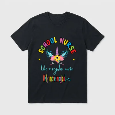 School Nurse Unicorn Magical Back Regular T-Shirt – Classic T-Shirt in Black
