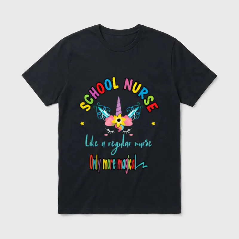 School Nurse Unicorn Magical Back Regular T-Shirt – Classic T-Shirt in Black