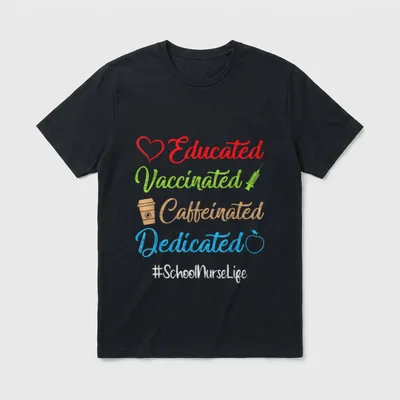 Educated Vaccinated Caffeinated Dedicated School T-Shirt – Classic T-Shirt in Black