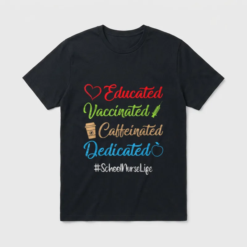 Educated Vaccinated Caffeinated Dedicated School T-Shirt – Classic T-Shirt in Black