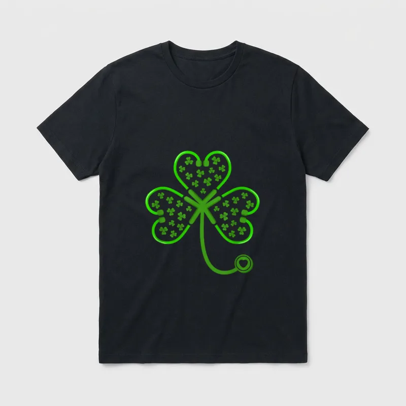 Shamrock Stethoscope Nurse T-Shirt – Classic T-Shirt in Black