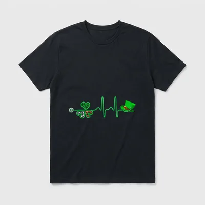 Irish Nurse Heartbeat Stethoscope Lucky St T-Shirt – Classic T-Shirt in Black