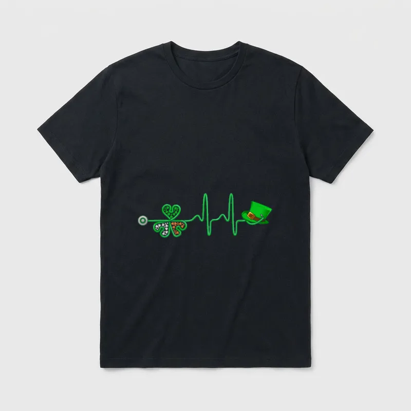 Irish Nurse Heartbeat Stethoscope Lucky St T-Shirt – Classic T-Shirt in Black