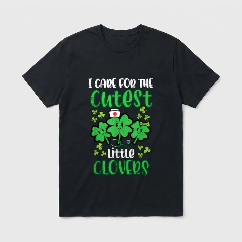 I Care for Cutest Clovers Nurse T-Shirt – Classic T-Shirt in Black