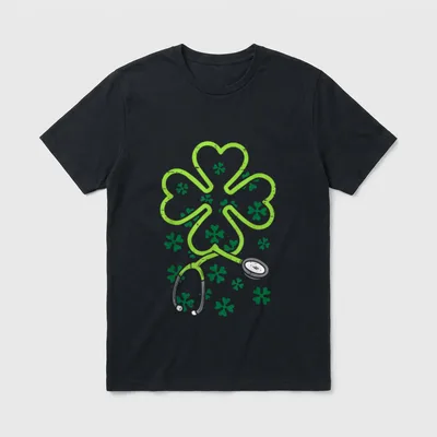 Shamrock Stethoscope Scrub Nurse St Day T-Shirt – Classic T-Shirt in Black