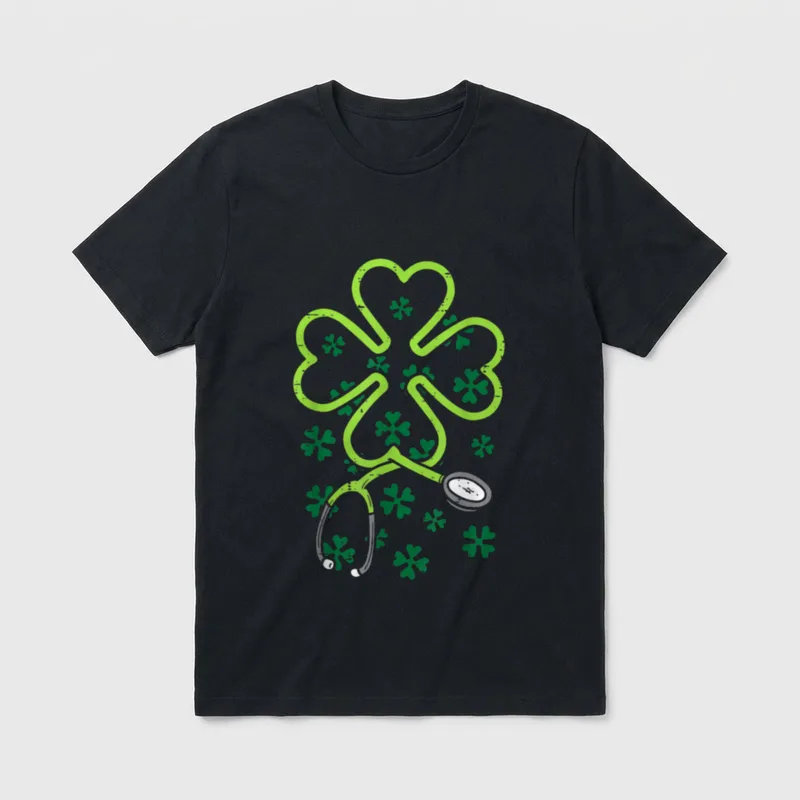Shamrock Stethoscope Scrub Nurse St Day T-Shirt – Classic T-Shirt in Black