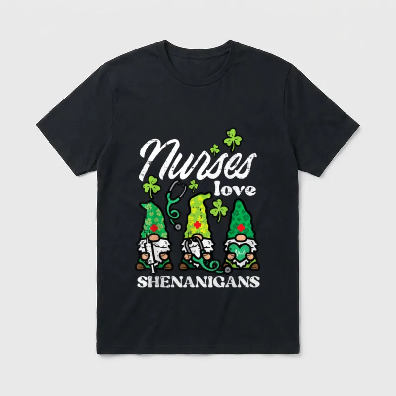St Nurses Love Shenanigans Gnomes T-Shirt – Classic T-Shirt in Black