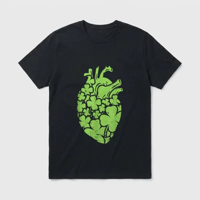Shamrock Heart Cardiac Nurse St Day T-Shirt – Green anatomical heart filled with shamrock clovers – Classic T-Shirt in Black