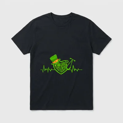Heartbeat Stethoscope Shamrock Irish Nurse St T-Shirt – Classic T-Shirt in Black