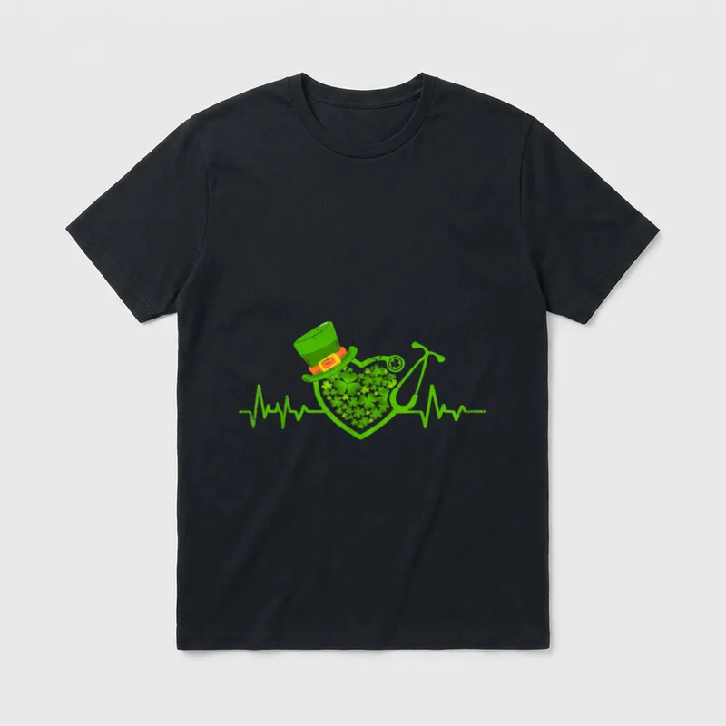 Heartbeat Stethoscope Shamrock Irish Nurse St T-Shirt – Classic T-Shirt in Black