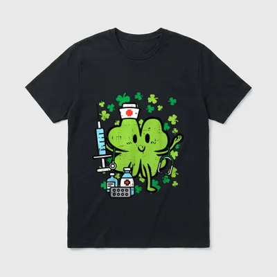 St Day Nurse Shamrock Saint Pattys T-Shirt – Classic T-Shirt in Black