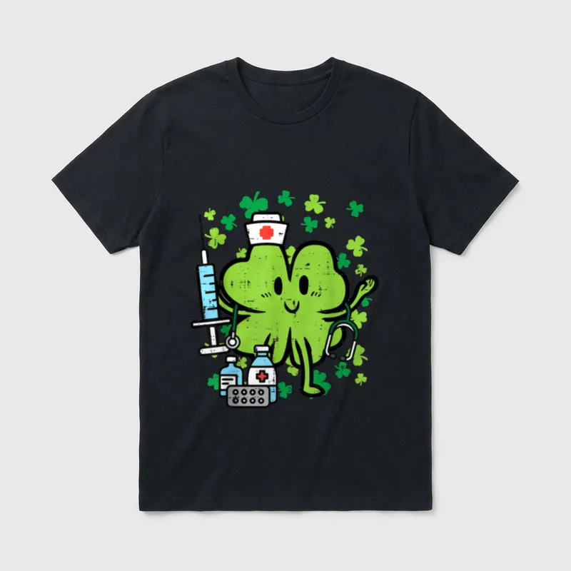 St Day Nurse Shamrock Saint Pattys T-Shirt – Classic T-Shirt in Black