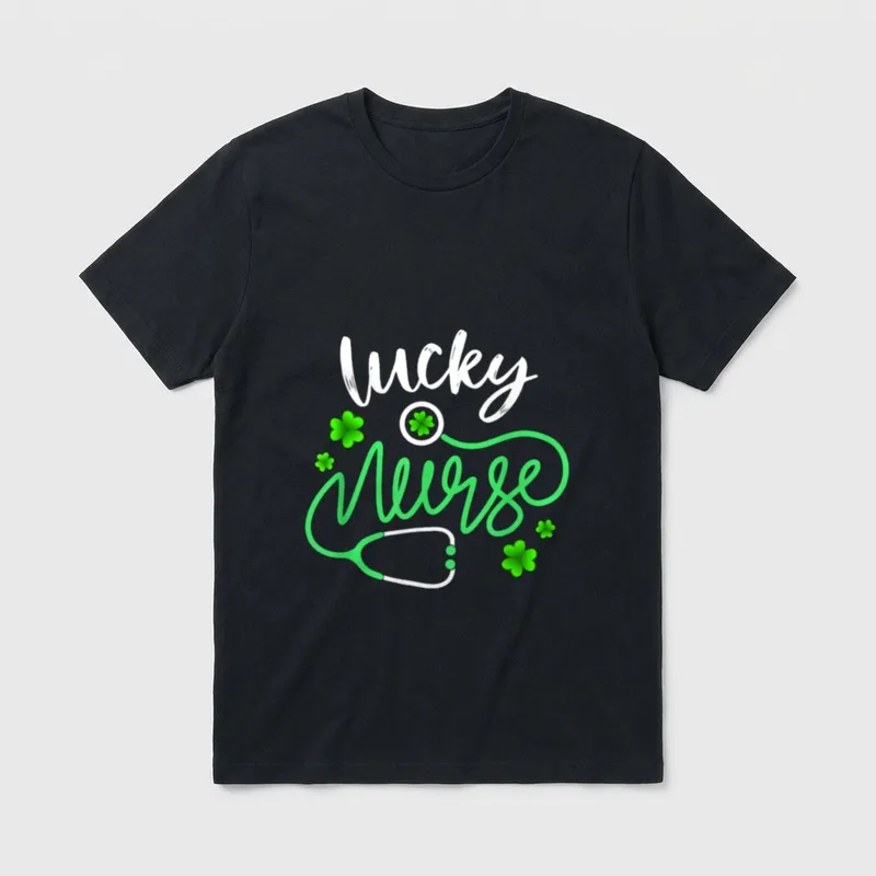 Lucky Nurse RN T-Shirt – Lucky Nurse lettering with stethoscope and green clovers – Classic T-Shirt in Black