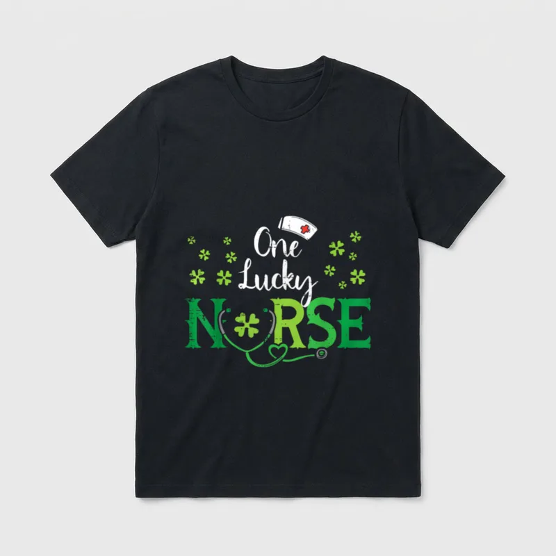 One Lucky Nurse Saint Paddys RN T-Shirt – One Lucky NURSE with nurse cap and stethoscope clover – Classic T-Shirt in Black