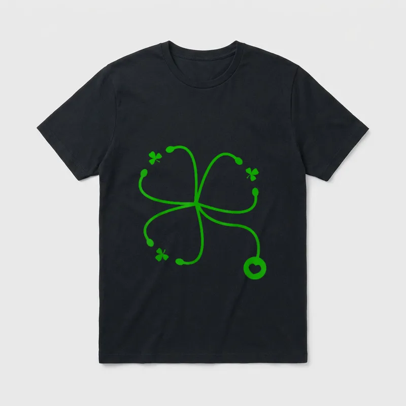 Nurse Patrick'S Day Shamrock Stethoscope Irish T-Shirt – Classic T-Shirt in Black