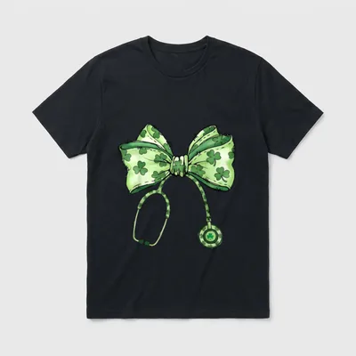 Saint Patrick's Day Nurse Shamrock Bow T-Shirt – Classic T-Shirt in Black