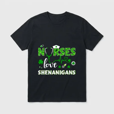 Nurses Love Shenanigans with Stethoscope T-Shirt – Classic T-Shirt in Black