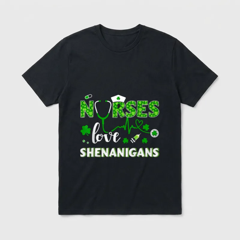 Nurses Love Shenanigans with Stethoscope T-Shirt – Classic T-Shirt in Black