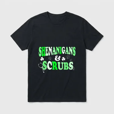Nurse St Day Shenanigans and Scrubs T-Shirt – Classic T-Shirt in Black
