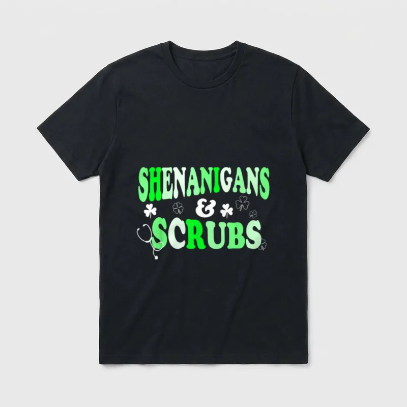 Nurse St Day Shenanigans and Scrubs T-Shirt – Classic T-Shirt in Black