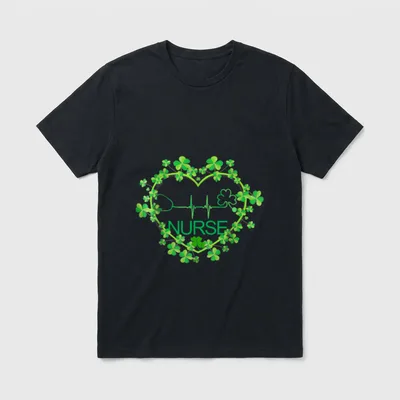 Heart Shamrock Nurse St Patrick's Patty's T-Shirt – Classic T-Shirt in Black