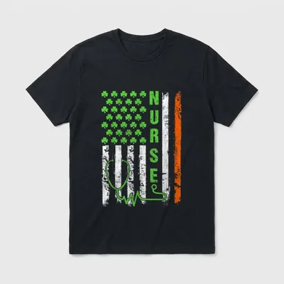 American Flag Nurse Irish Shamrock Nursing T-Shirt – Classic T-Shirt in Black