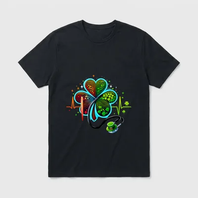 Nurse EKG Stethoscope Irish Heartbeat Shamrock T-Shirt – Classic T-Shirt in Black