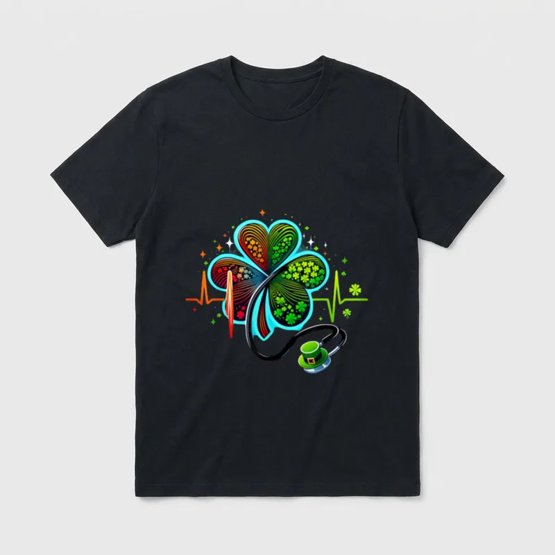Nurse EKG Stethoscope Irish Heartbeat Shamrock T-Shirt – Classic T-Shirt in Black