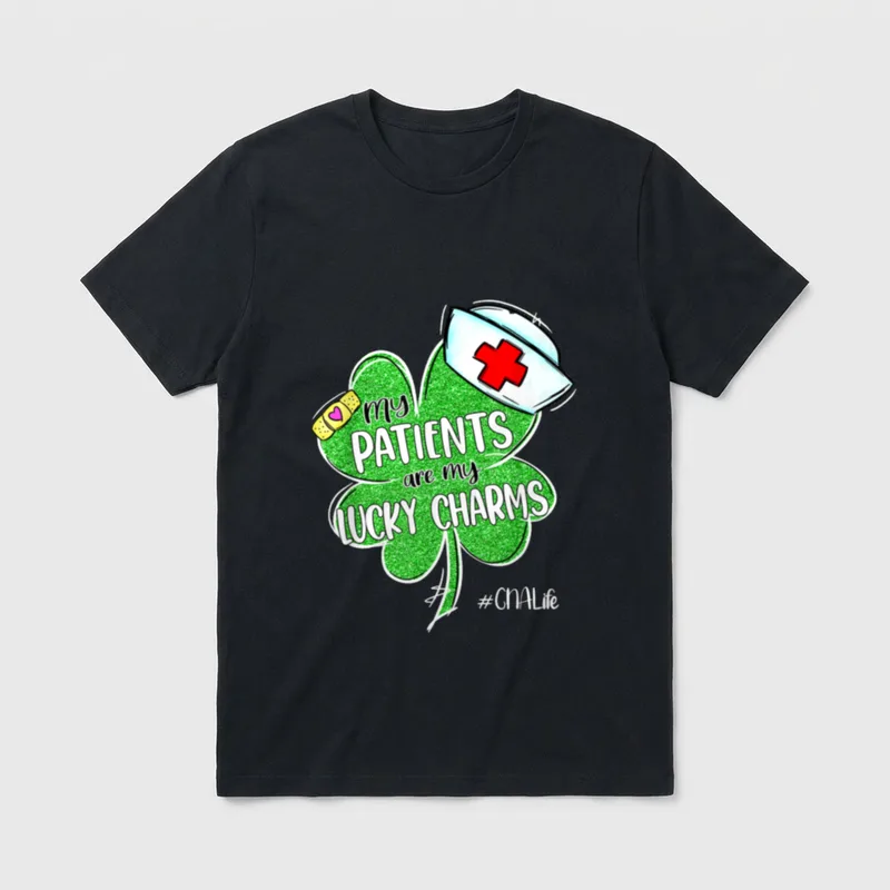 Shamrock CNA Life Nurse St Day T-Shirt – my PATIENTS are my LUCKY CHARMS #CNALife – Classic T-Shirt in Black