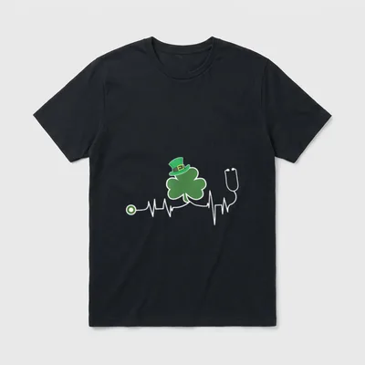 St Day Clover Heartbeat Irish Nurse T-Shirt – Classic T-Shirt in Black