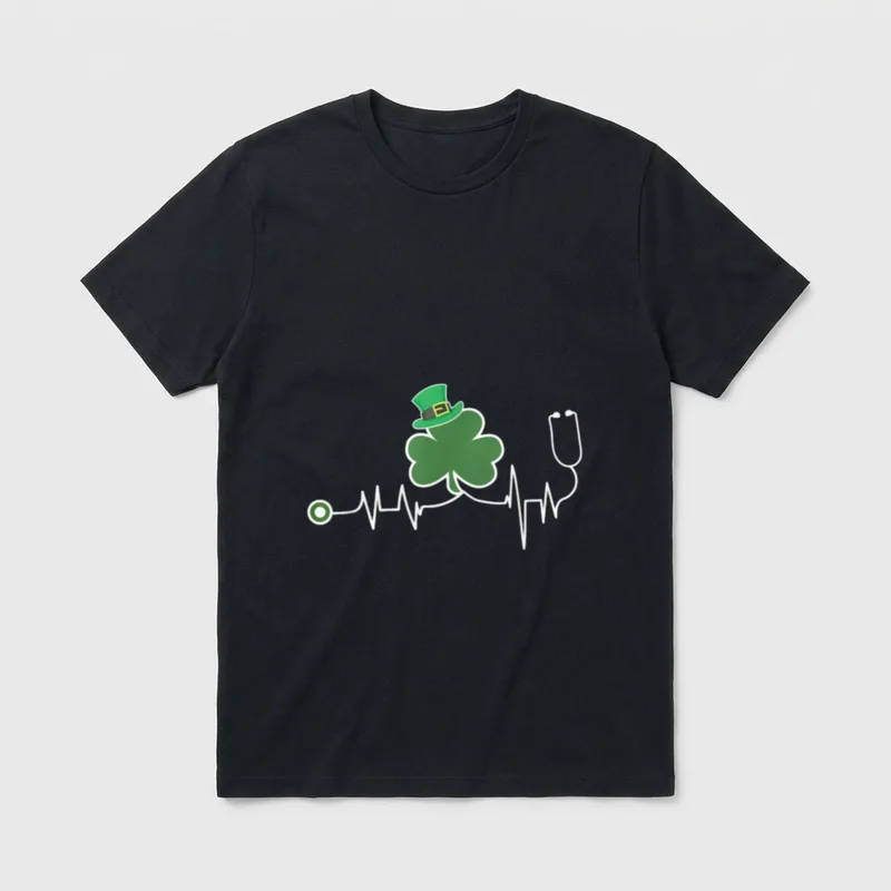 St Day Clover Heartbeat Irish Nurse T-Shirt – Classic T-Shirt in Black