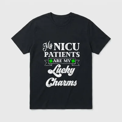 NICU Nurse St Day T-Shirt – “My NICU PATIENTS ARE MY Lucky Charms” with green clovers – Classic T-Shirt in Black