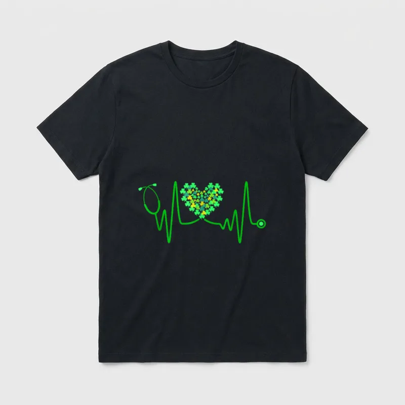 Nurse St Day Stethoscope Heartbeat Clover T-Shirt – Classic T-Shirt in Black