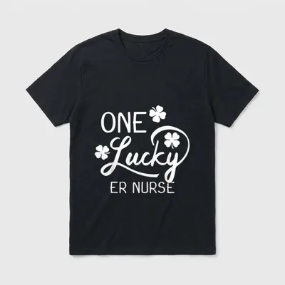 One Lucky Er Nurse St Patrick's T-Shirt – Printed ONE Lucky ER NURSE wording with clover accents – Classic T-Shirt in Black