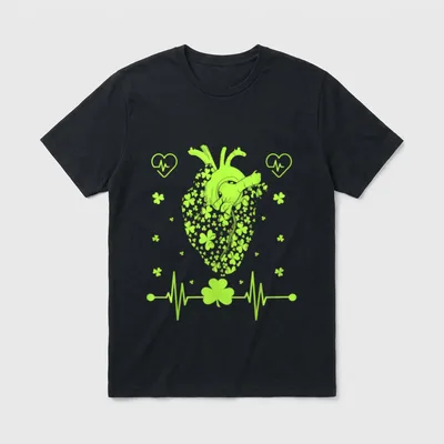 Irish Shamrock Cardiac Nurse Heart St T-Shirt – Classic T-Shirt in Black