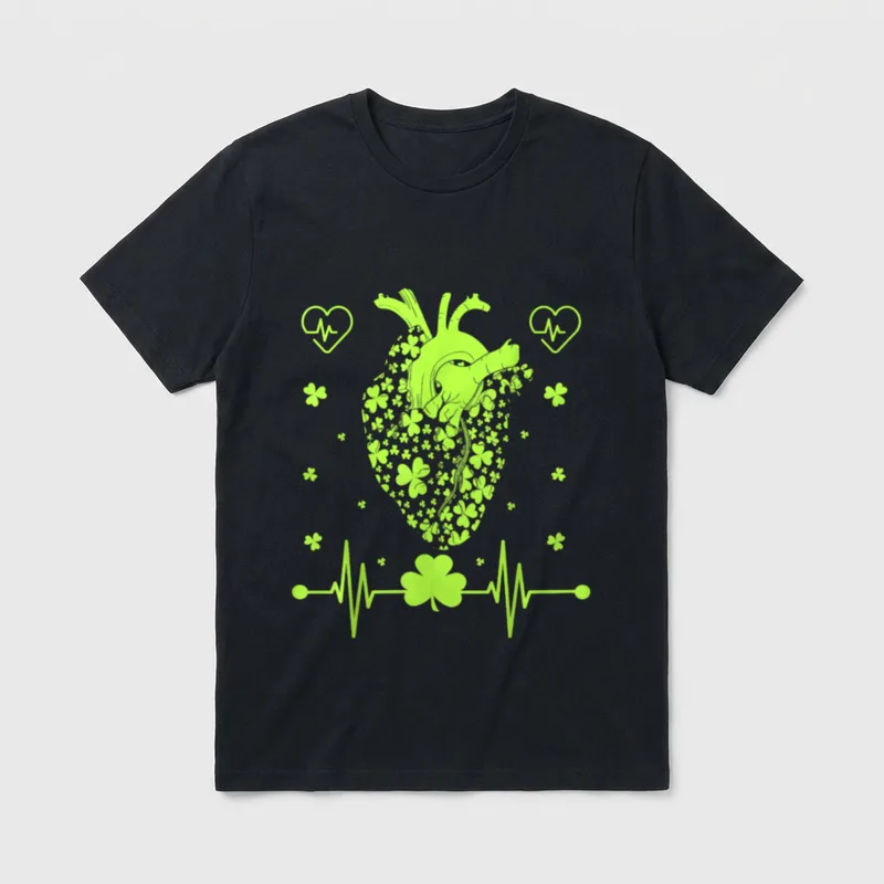 Irish Shamrock Cardiac Nurse Heart St T-Shirt – Classic T-Shirt in Black